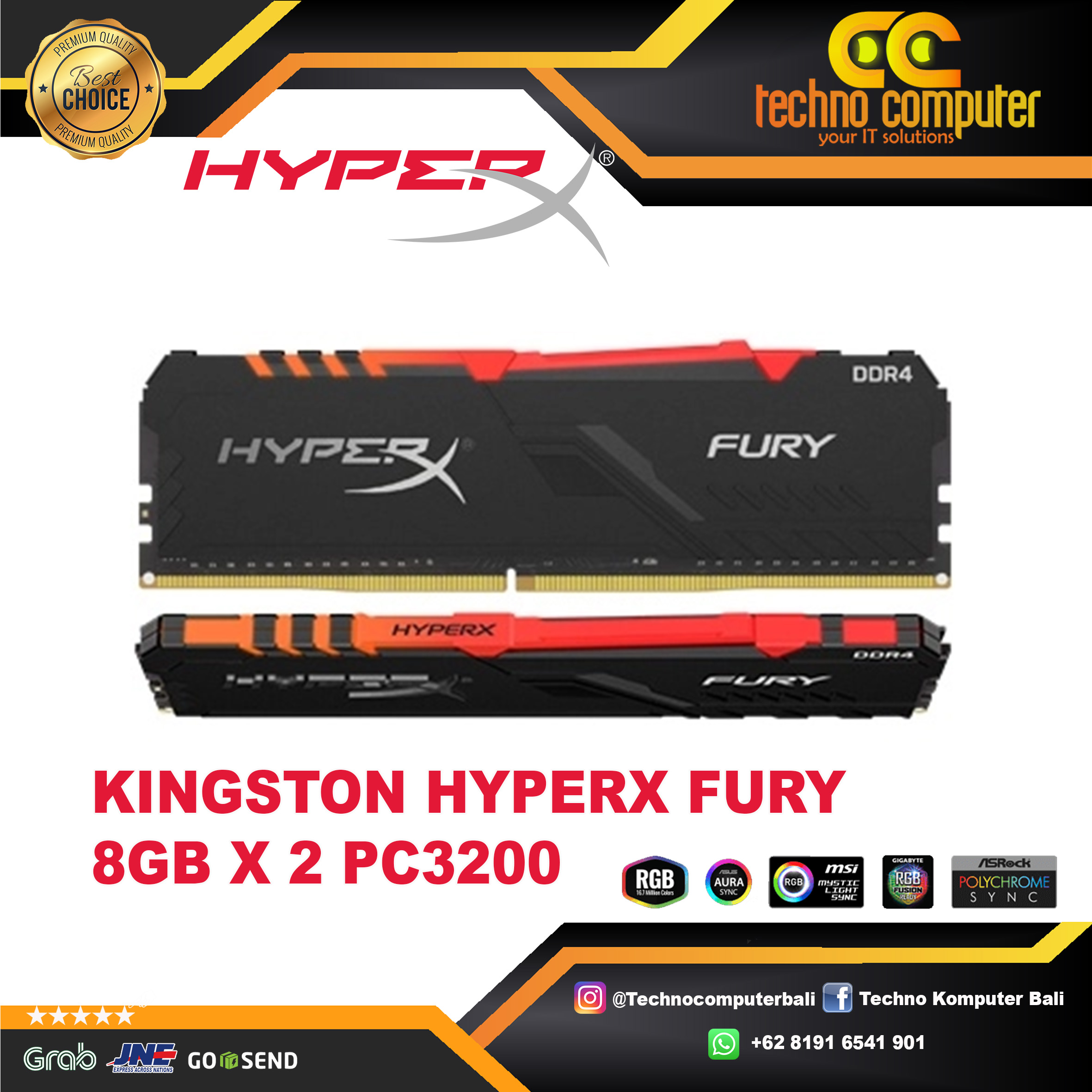 DDR4 KINGSTON HYPERX FURY RGB 16GB (2x8GB) Kit 3200Mhz