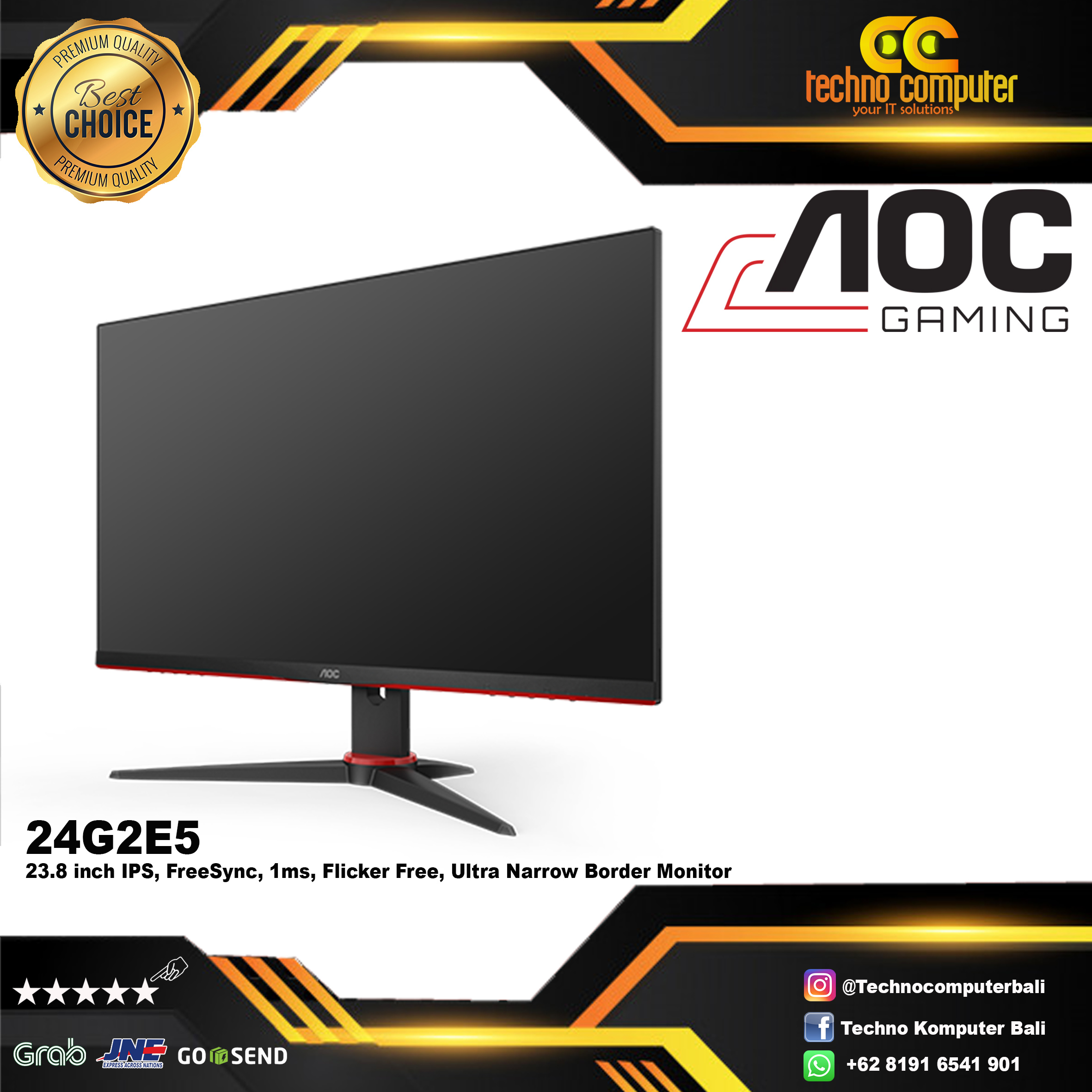 AOC 24G2E5 Gaming Monitor - 24 inch, FHD (1920 x 1080), IPS, 75Hz, 1ms, FreeSync