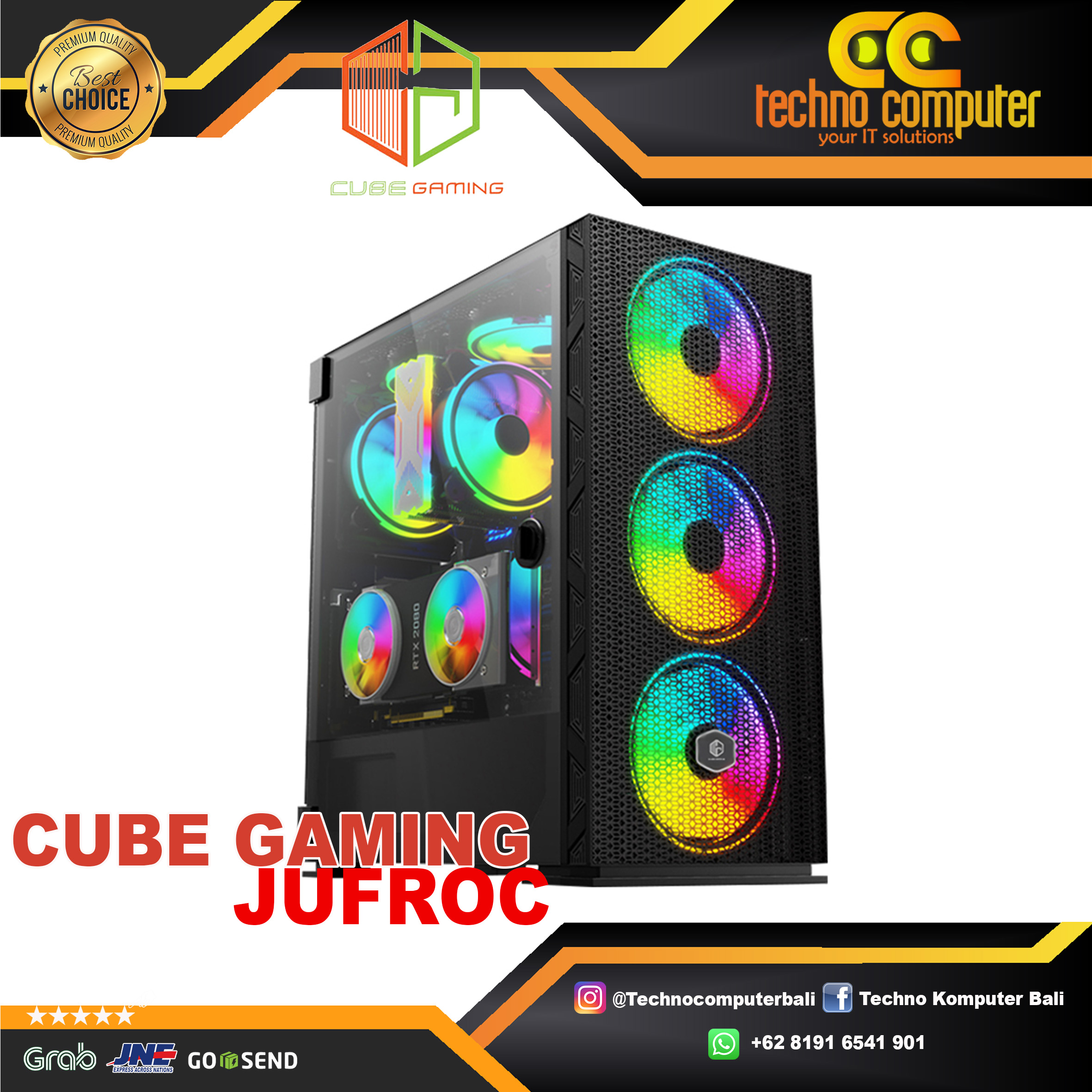 CASING CUBE GAMING JUFROC - ATX - FREE 14CM 3 PCS RGB FAN CUSTOMIZABLE MODE