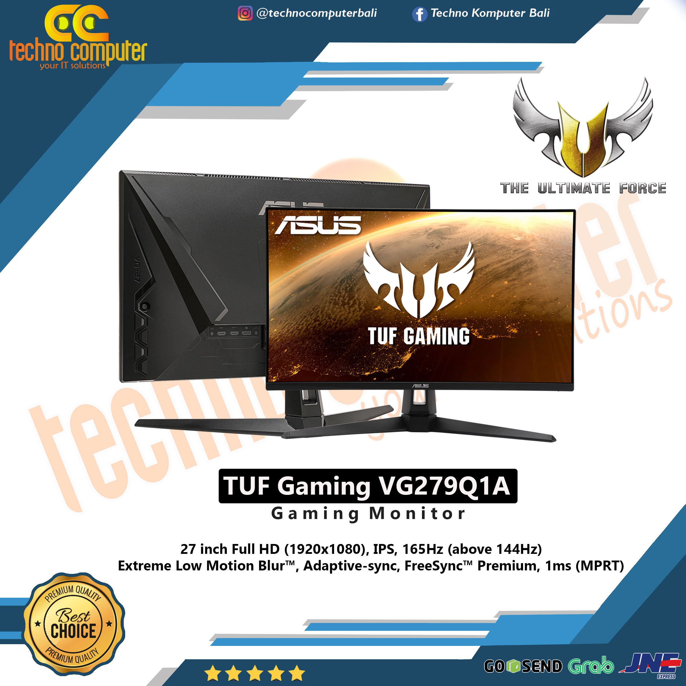 ASUS TUF GAMING VG279Q1A Gaming Monitor - 27 inch, FHD (1920 x 1080), 165Hz, 1ms, G-Sync