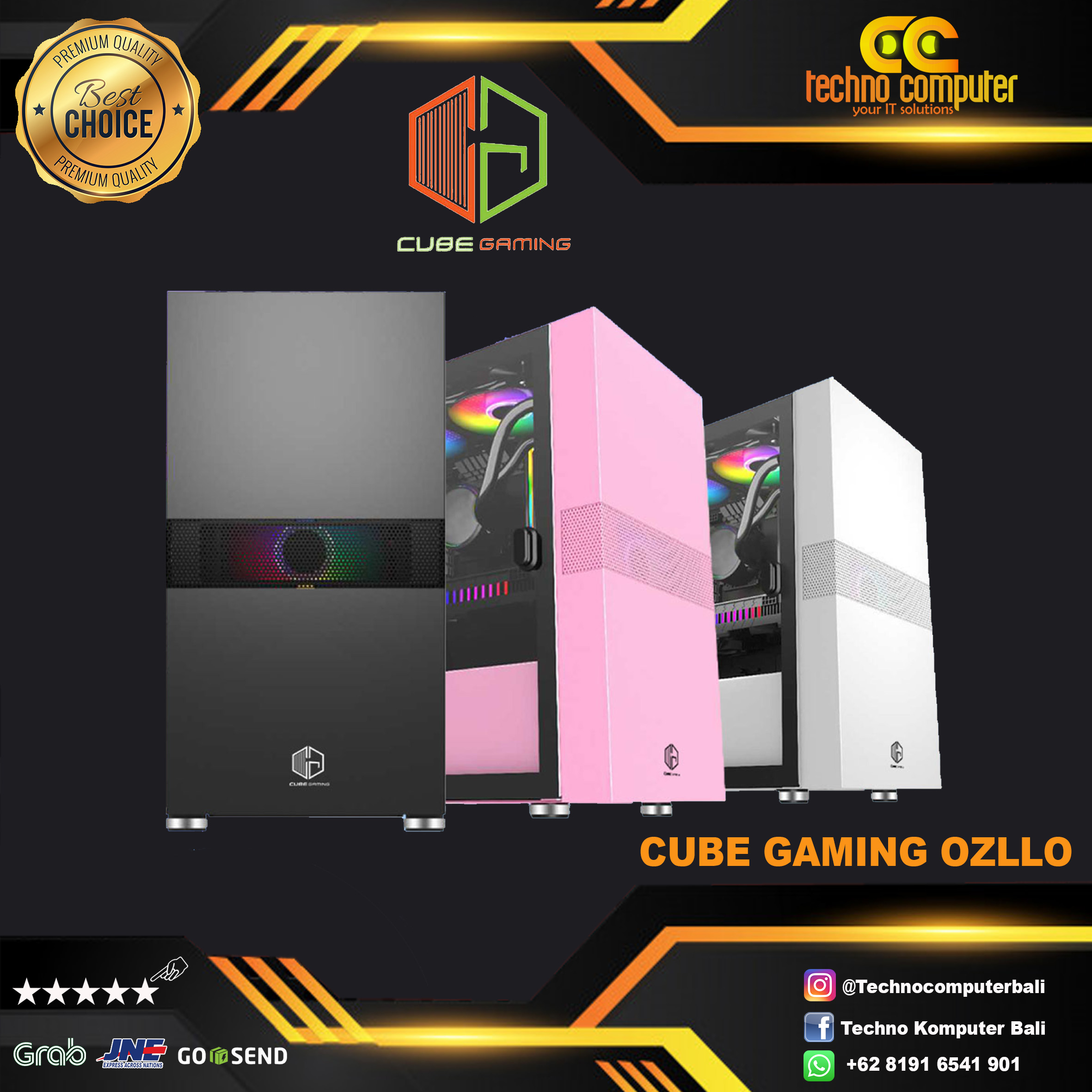 CASING CUBE GAMING OZLLO PINK - mATX - LEFT SIDE MAGNETIC GLASS DOOR - Free 1pcs 120mm RGB Fan