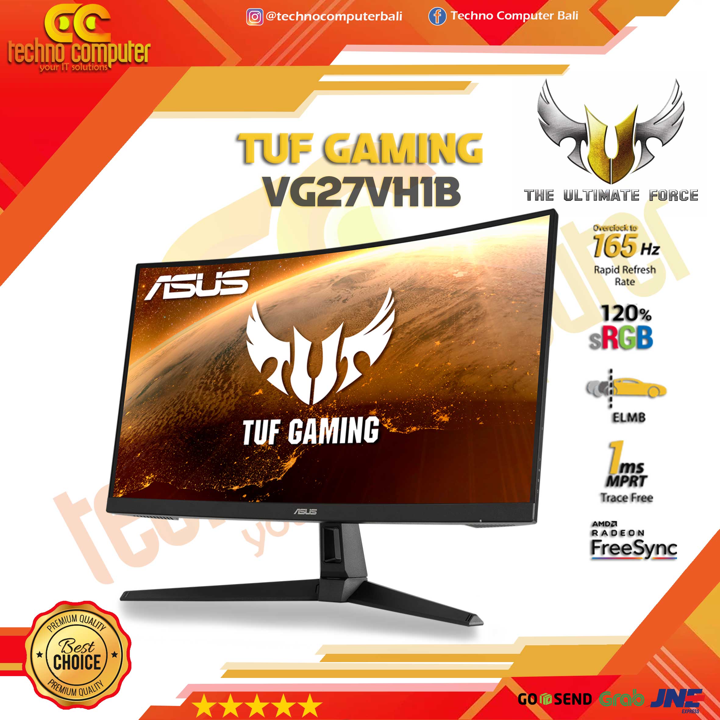 ASUS TUF GAMING VG27VH1B Curved Gaming Monitor - 27 inch, FHD (1920 x 1080), VA, 165Hz, 1ms, FreeSyn