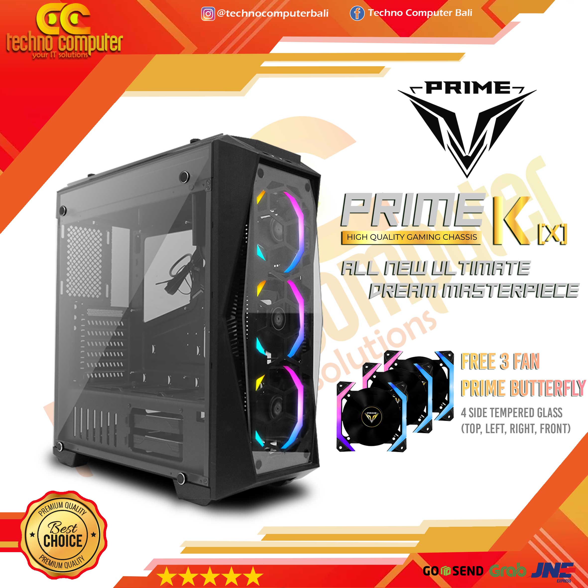 CASING PRIME GAMING K-[X] - ATX Gaming Case, Free 3x Fan