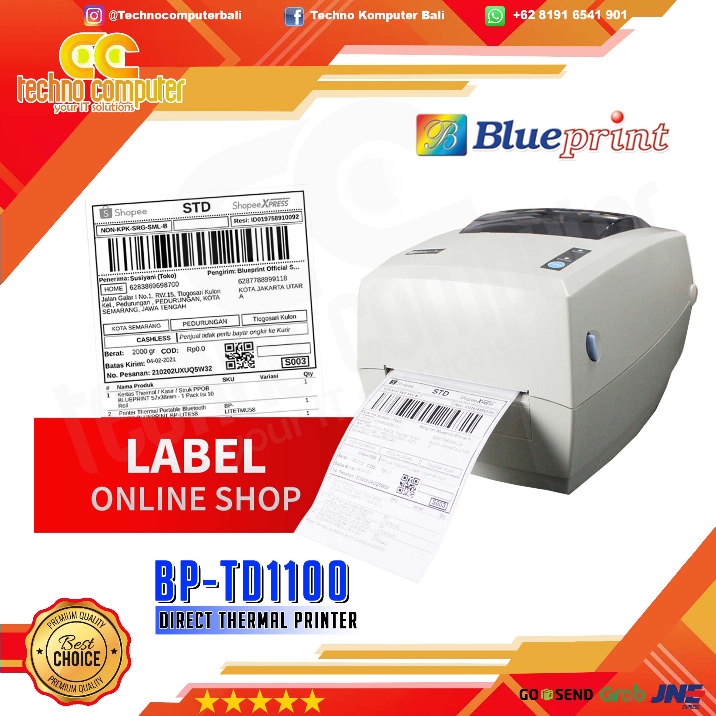 PRINTER BARCODE THERMAL BLUEPRINT BP-TD110 USB