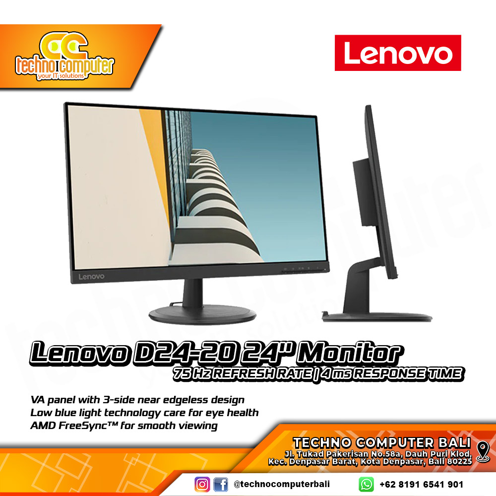 LENOVO D24-20 LED Monitor - 24 inch, FHD (1920 x 1080), VA, 75Hz, HDMI, VGA