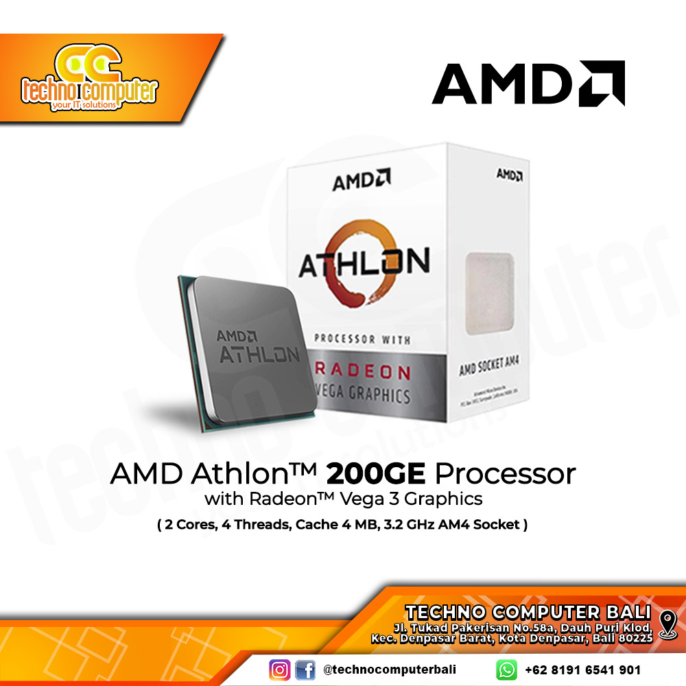 PROCESSOR AMD ATHLON 200GE - 2 Cores 4 Threads 3.2Ghz - Socket AM4