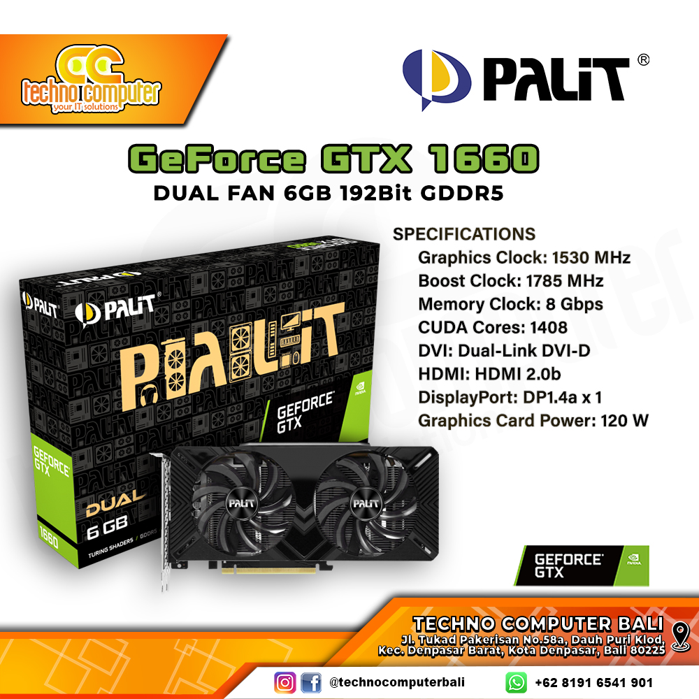 PALIT NVIDIA GeForce GTX 1660 DUAL FAN 6GB GDDR5