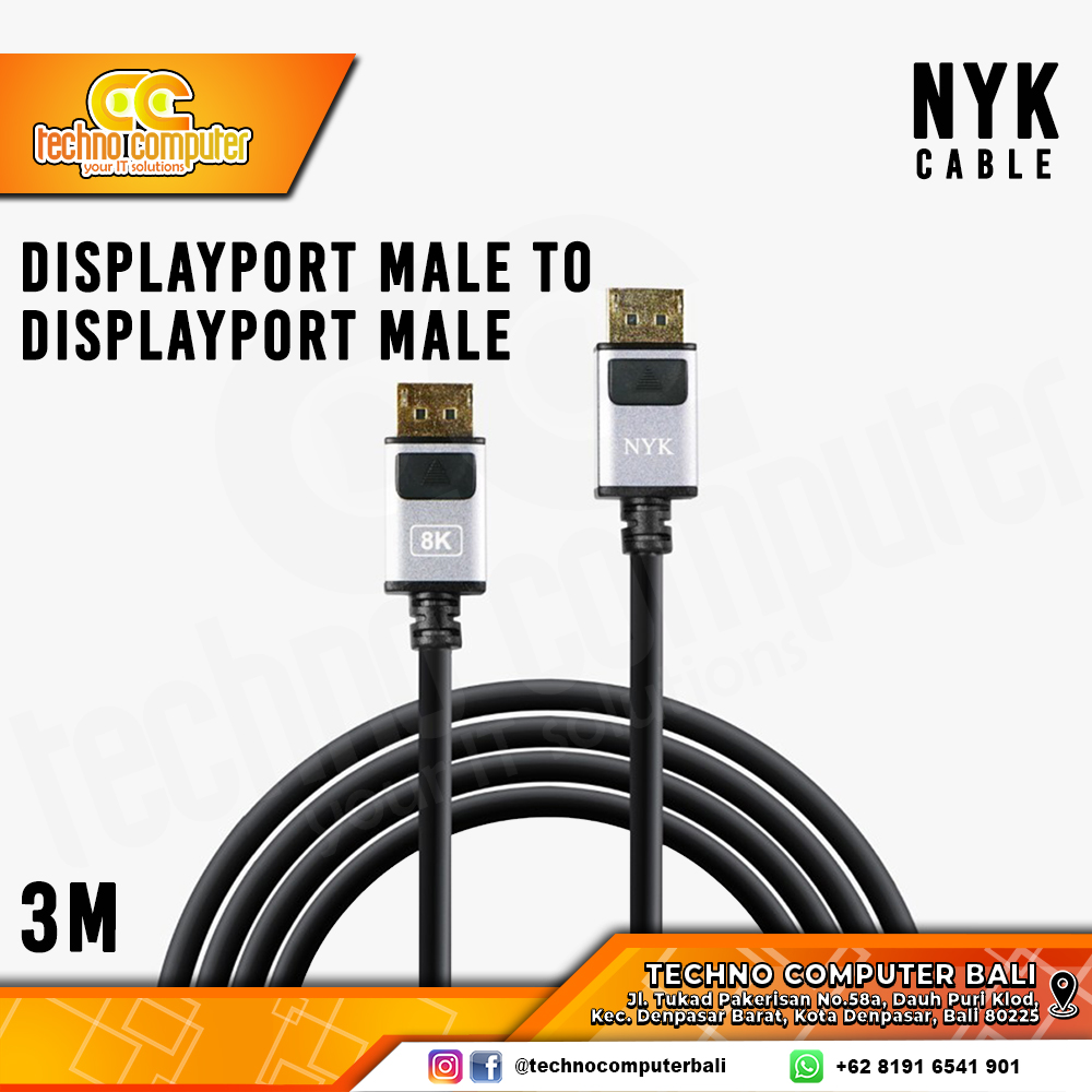 NYK KABEL DISPLAY - Kabel DisplayPort - DisplayPort to DisplayPort MALE GOLD - 3M