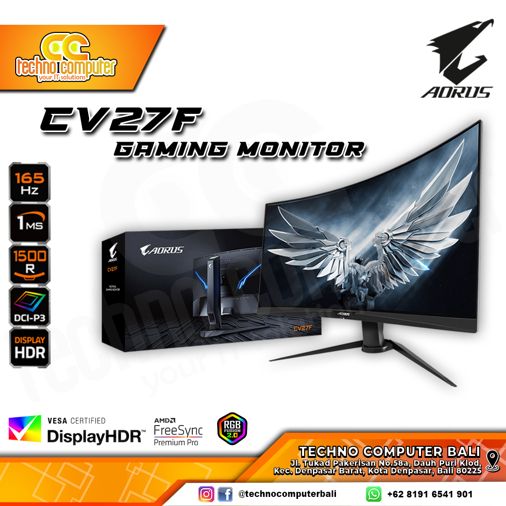 GIGABYTE AORUS CV27F Curved Gaming Monitor - 27 inch, FHD (1920 x 1080), VA, 165Hz, 1ms, FreeSync