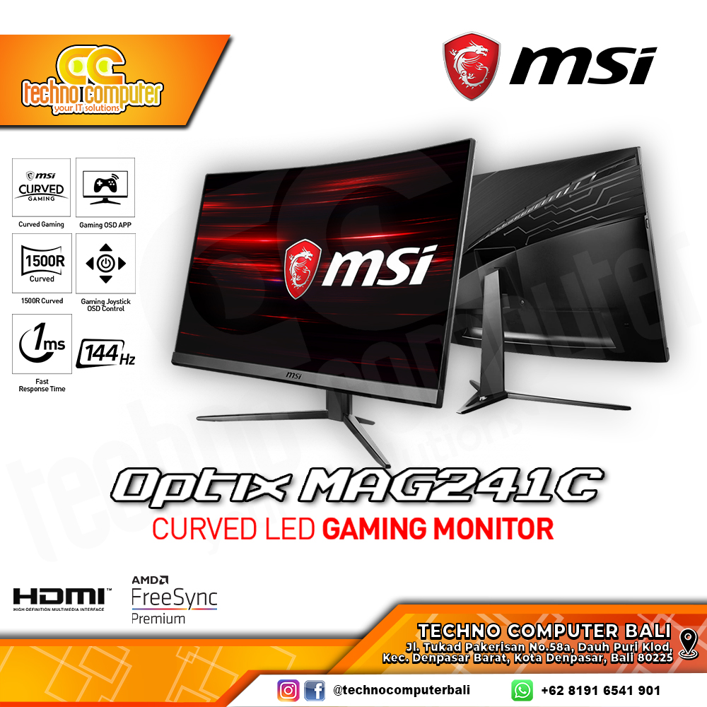MSI Optix MAG241C Curved Gaming Monitor - 24 inch, FHD (1920 x 1080), VA, 144Hz, 1ms, FreeSync
