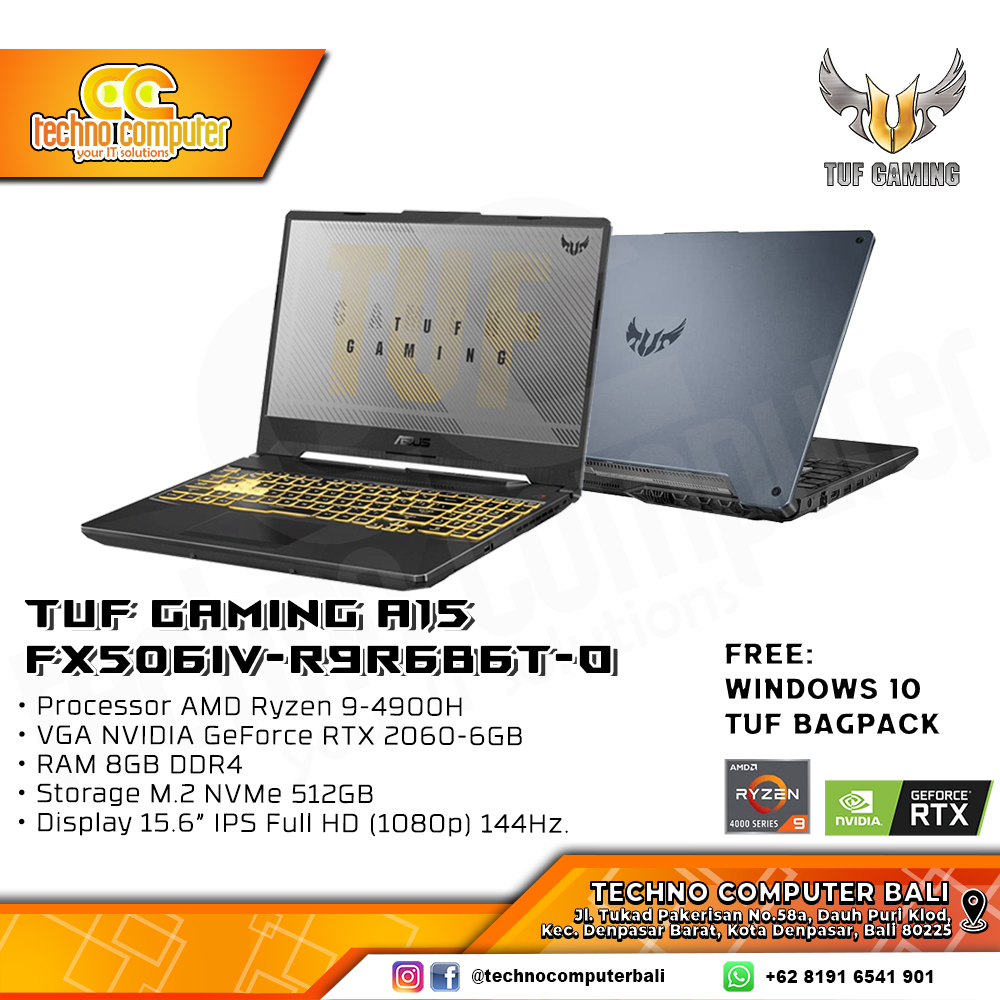 ASUS TUF Gaming A15 [FX506IV-R9R6B6T-O] AMD Ryzen 9-4900H/RAM 8GB/SSD 512GB/RTX 2060/Win10