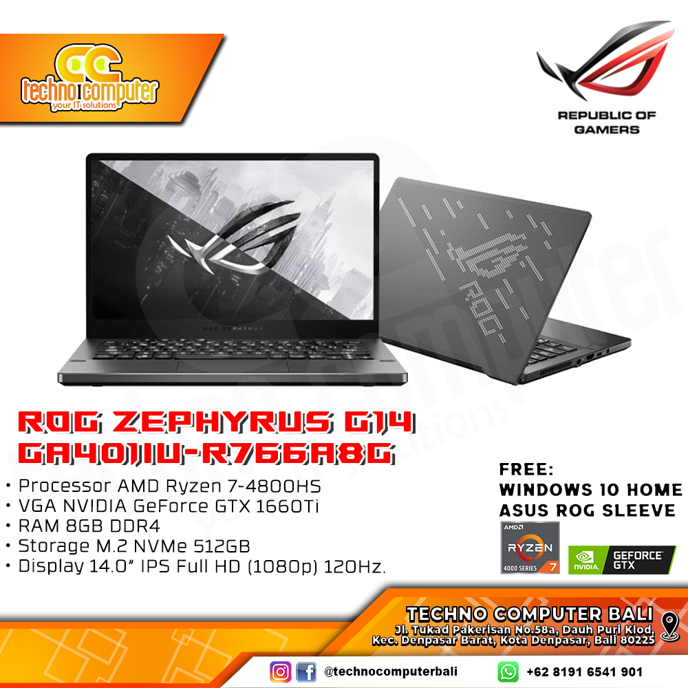 ASUS ROG ZEPHYRUS G14 GA401IU-R766A8G R7-4800HS 8GB 512GB GTX1660Ti