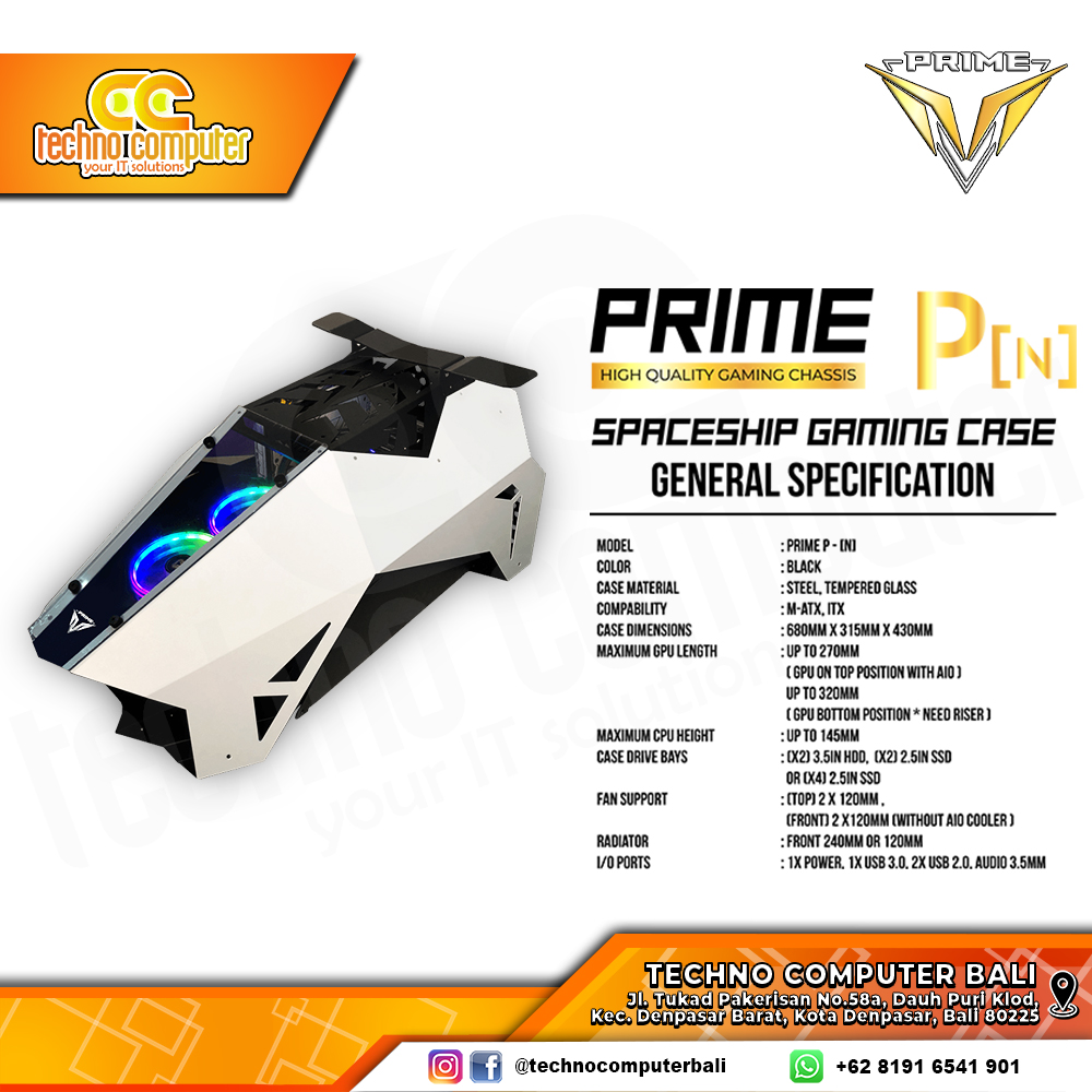 CASING PRIME GAMING P-[N] White - Unique Design mATX Case Tempered Glass