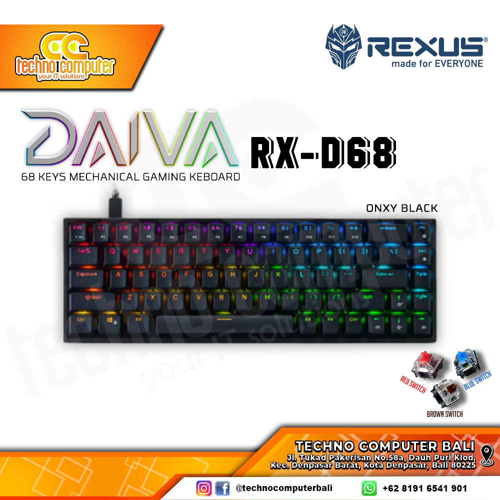 REXUS DAIVA RX-D68 Black - Mechanical Red Switch - Gaming Keyboard