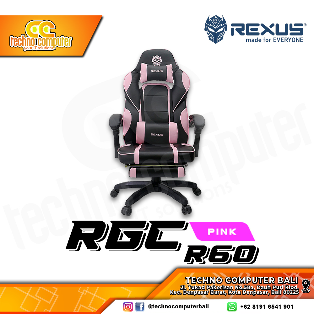 KURSI GAMING REXUS RGC-R60 GAMING CHAIR Footrest - PINK BLACK