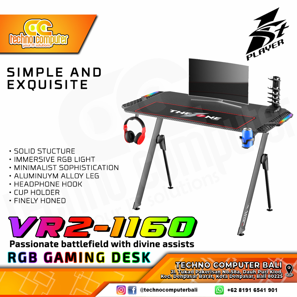 MEJA GAMING 1STPLAYER VR2-1160 RGB GAMING DESK With Headphone Hook & Cup Holder