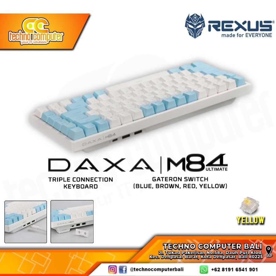 REXUS DAXA M84 ULTIMATE Wireless White/Blue - Mechanical Yellow Switch - Gaming Keyboard Wireless
