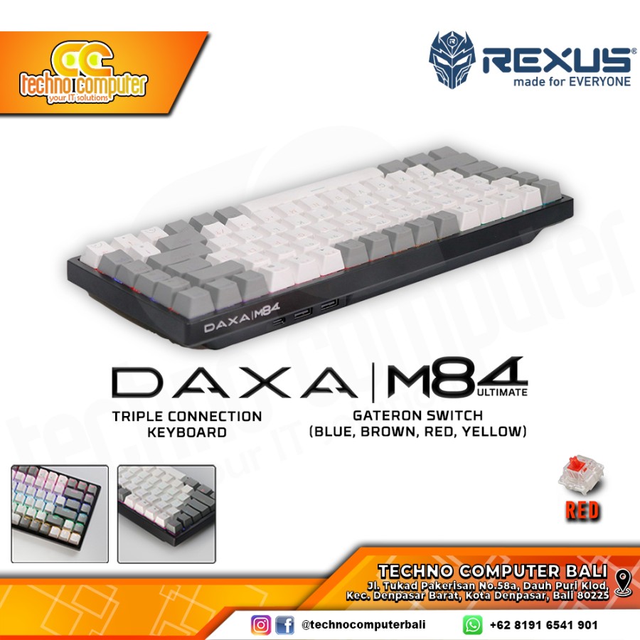REXUS DAXA M84 ULTIMATE Wireless White/Grey - Mechanical Red Switch - Gaming Keyboard Wireless