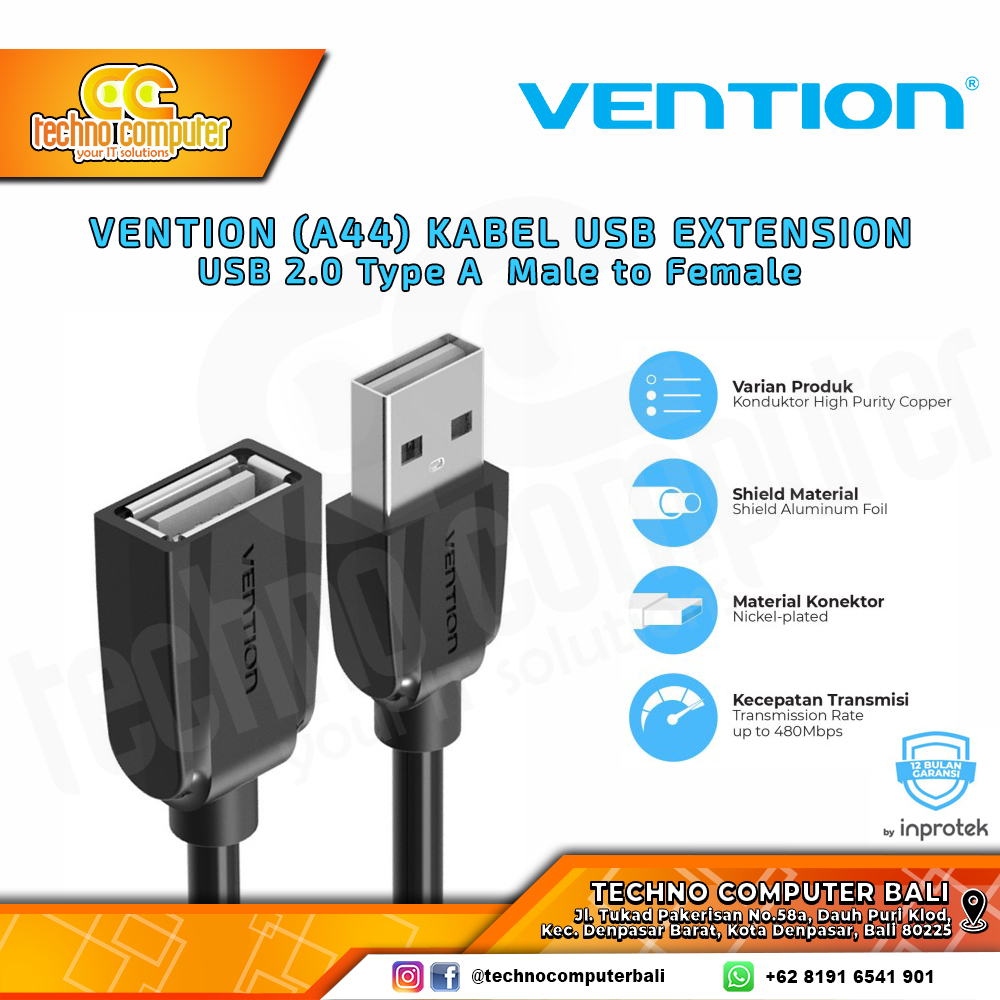 VENTION USB EXTENSION - USB 2.0 Male to Female - A44 5M