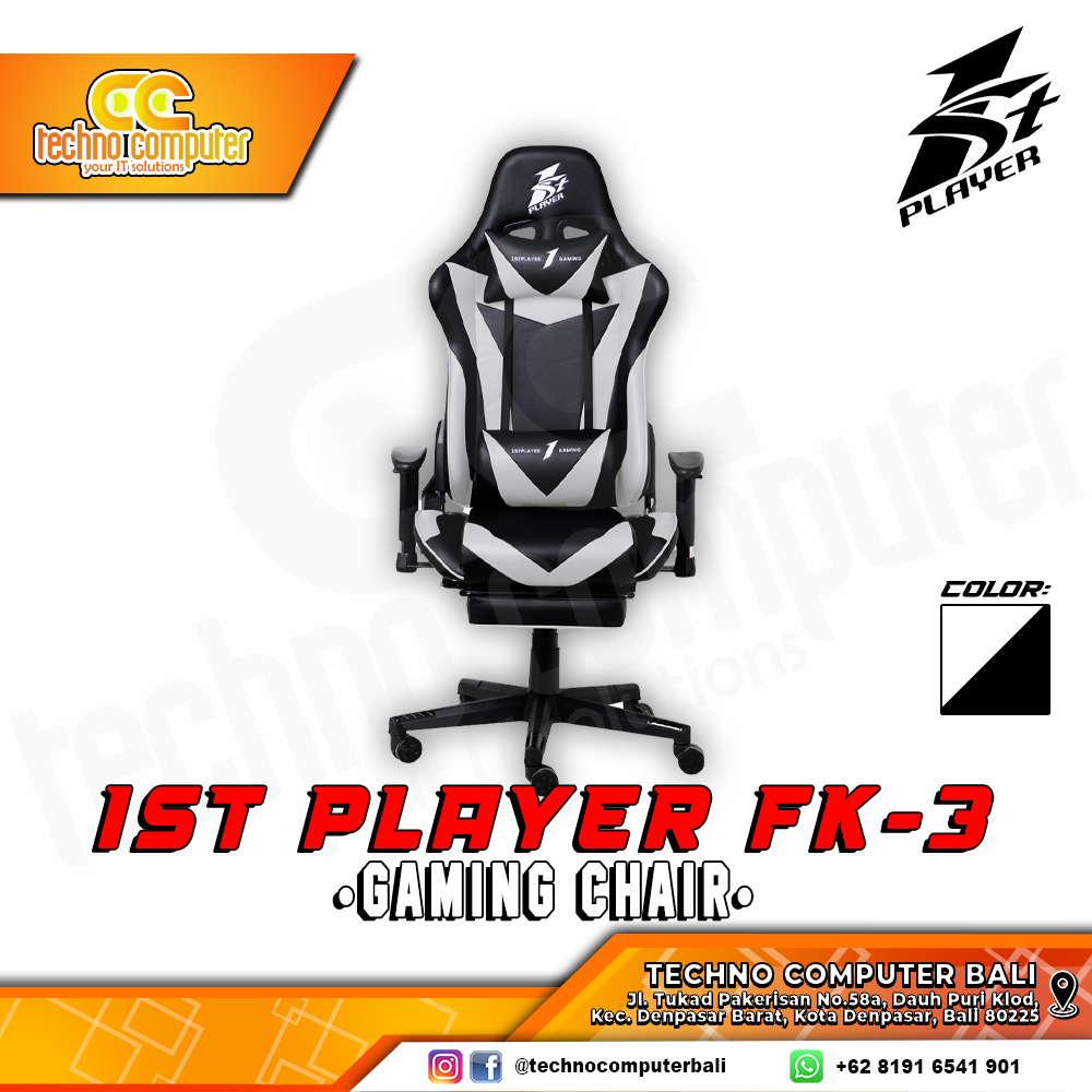 KURSI GAMING 1ST PLAYER GAMING CHAIR FK3 - BLACK WHITE
