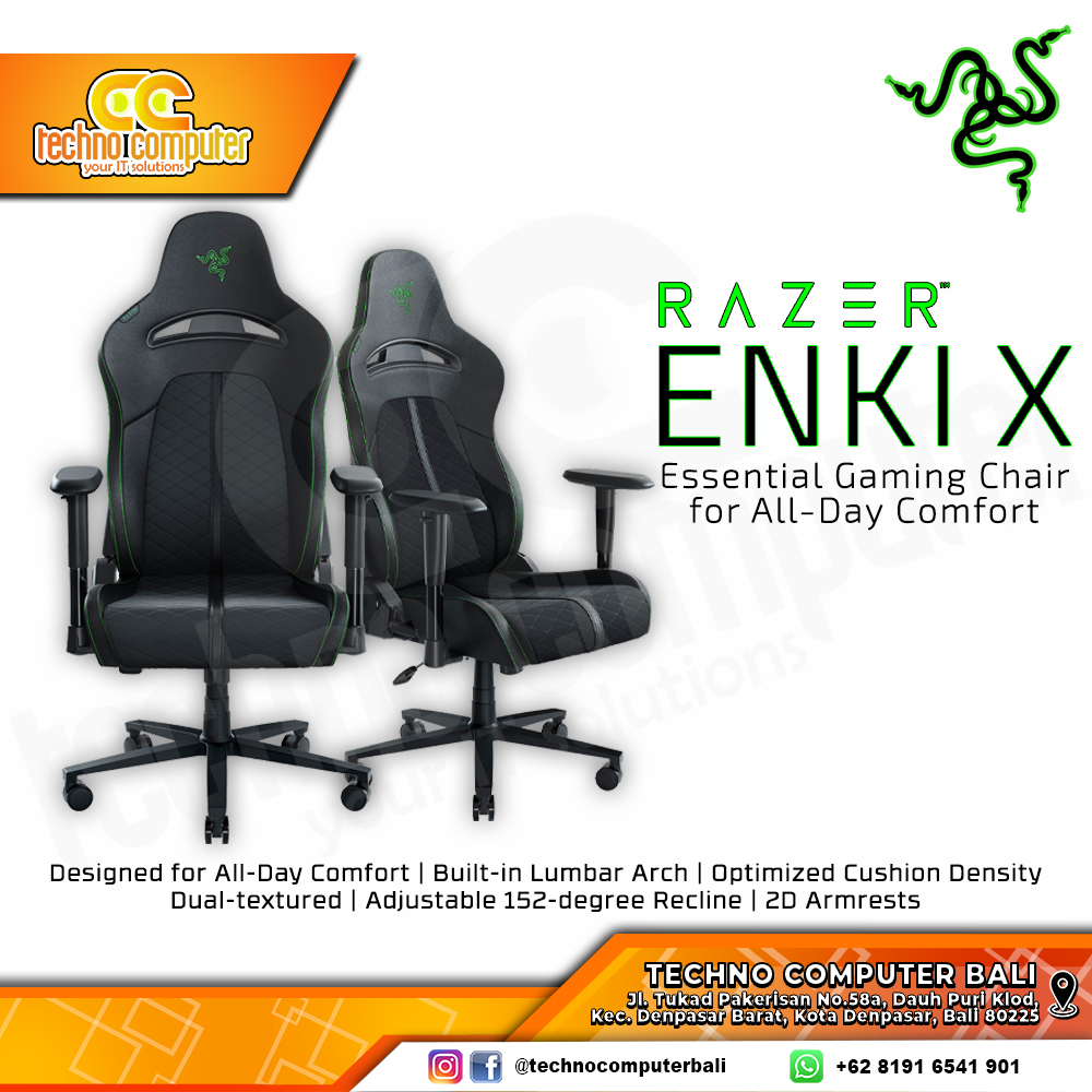 KURSI GAMING RAZER ENKI X - Essential Gaming Chair All-Day Gaming Comfort - BLACK GREEN