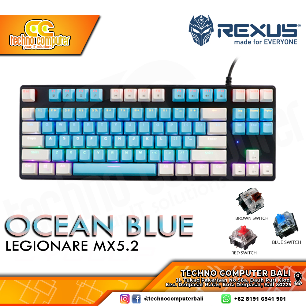 REXUS LEGIONARE MX5.2 TKL Blue/White - Mechanical Brown Switch - Gaming Keyboard