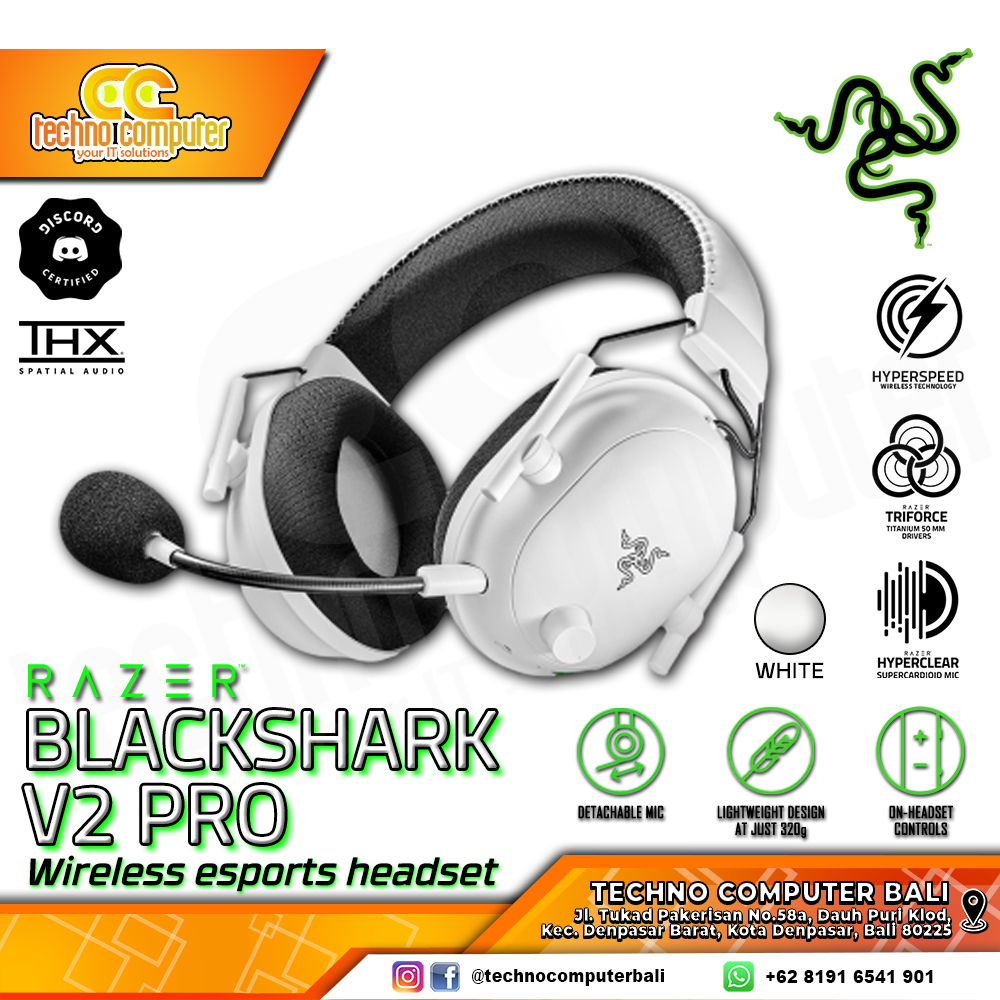 HEADSET RAZER BLACKSHARK V2 Pro Wireless White - THX 7.1 Spatial Surround Sound - Gaming Headset