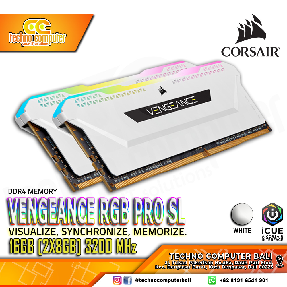 DDR4 CORSAIR VENGEANCE RGB PRO SL 16GB (2x8GB) Kit 3200Mhz C16 - WHITE