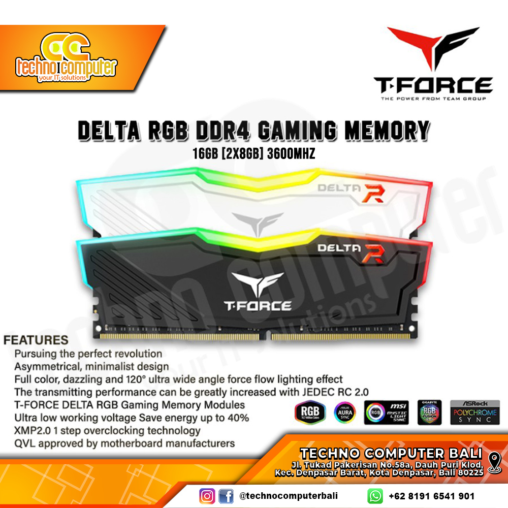 DDR4 TEAM T-FORCE DELTA RGB 16GB (2x8GB) Kit 3600MHz - Black