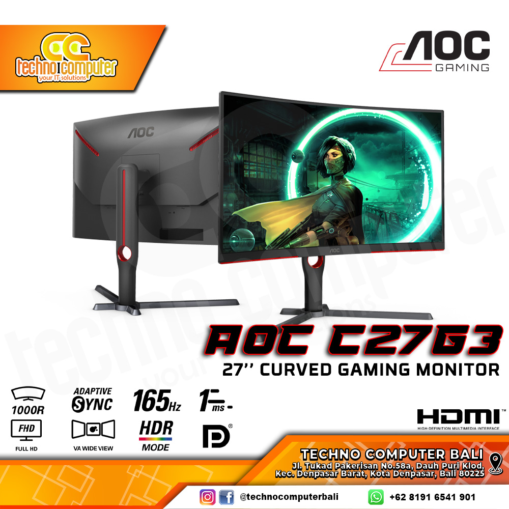 AOC C27G3 Curved Gaming Monitor - 27 inch, FHD (1920 x 1080), VA, 165Hz, 1ms