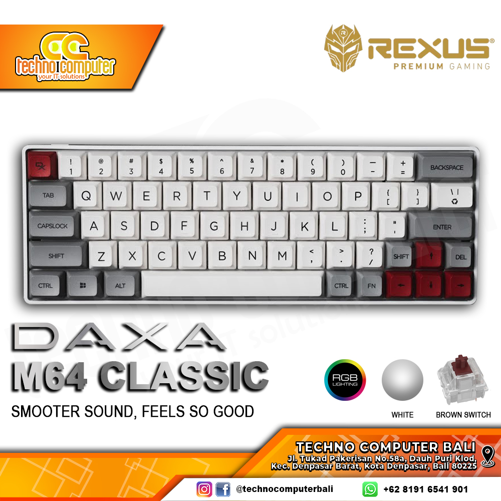 REXUS DAXA M64 CLASSIC White - Mechanical Brown Switch - Gaming Keyboard