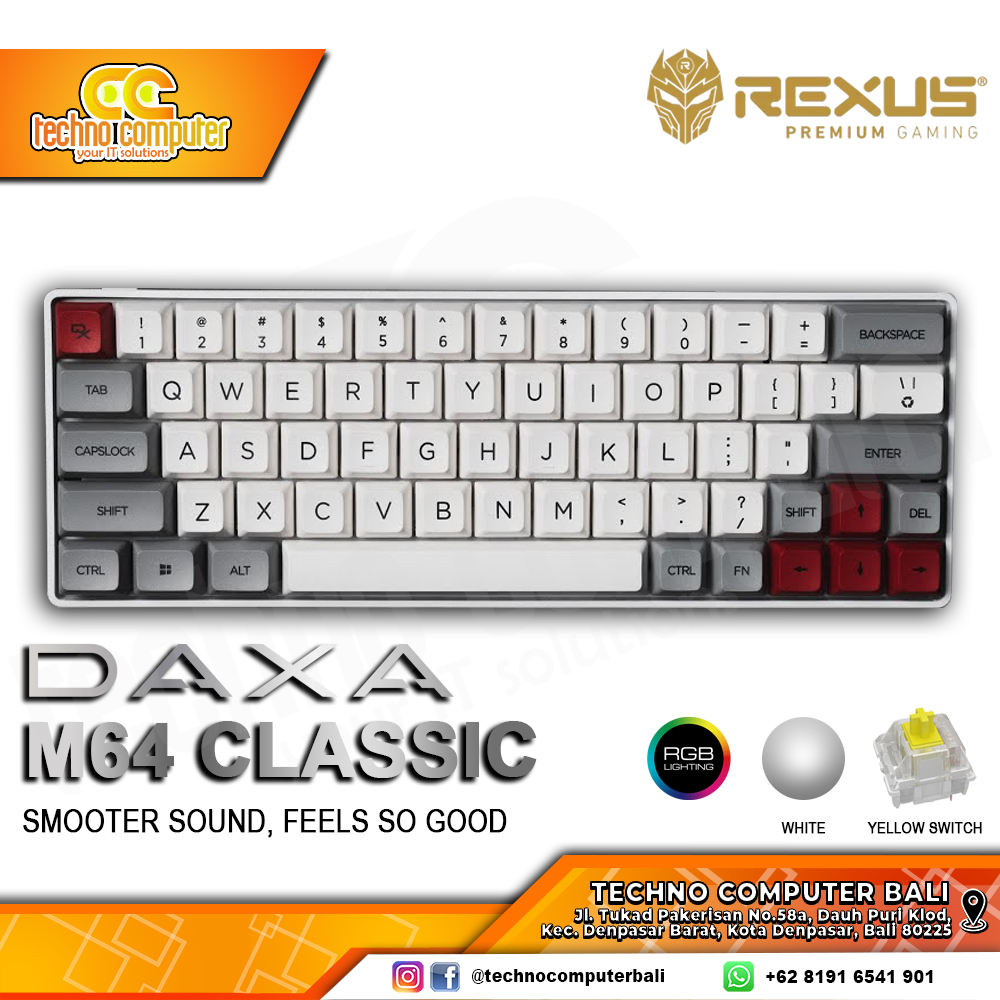 REXUS DAXA M64 CLASSIC White - Mechanical Yellow Switch - Gaming Keyboard