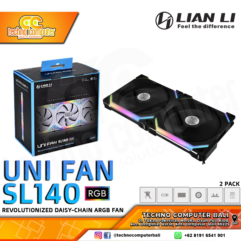FAN CASING LIAN LI UNI FAN SL140 BLACK - 140mm Dual Pack ARGB Fan with Controller