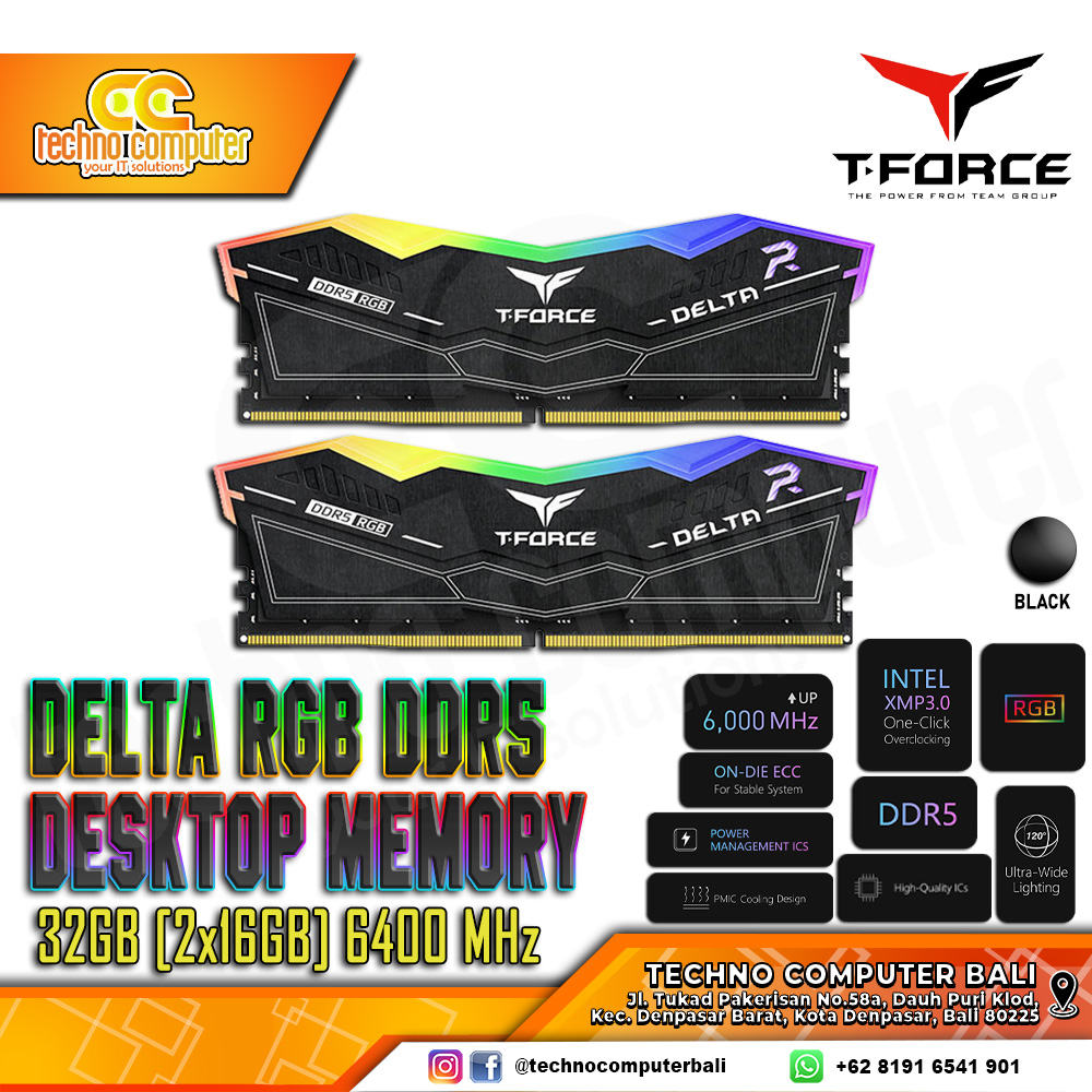 DDR5 TEAM T-FORCE DELTA RGB 32GB (2x16GB) Kit 6400Mhz - Black