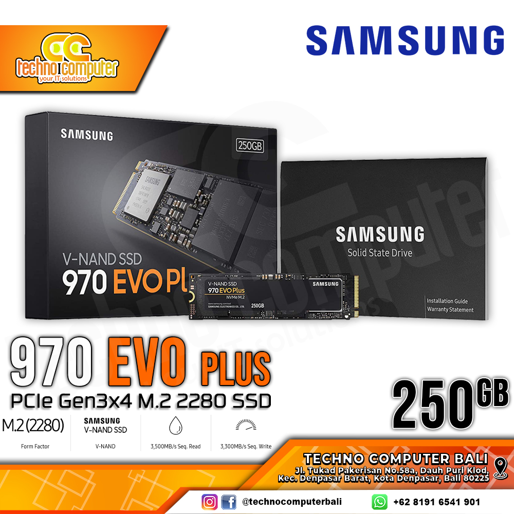 SSD SAMSUNG 970 Evo Plus M.2 NVMe 2280 PCIe Gen3 x4 - 250GB