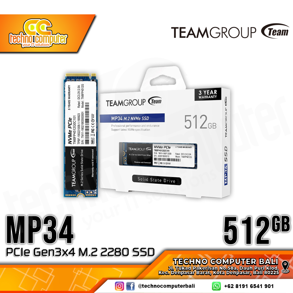 SSD TEAM MP34 M.2 NVMe 2280 PCIe Gen3 x4 - 512GB