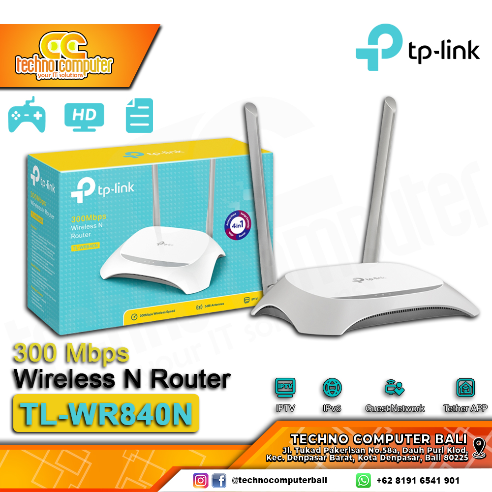 ROUTER TP-LINK TL-WR840N Ver 6.20 300Mbps High Power Wireless Router