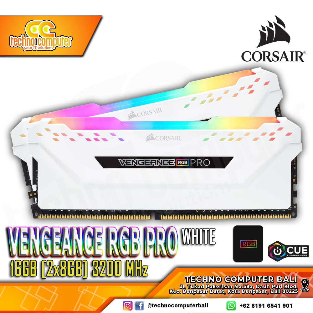 DDR4 CORSAIR VENGEANCE RGB PRO 16GB (2x8GB) Kit 3200Mhz - WHITE