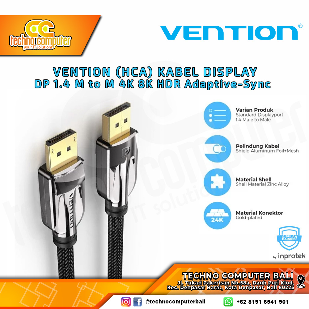 VENTION KABEL DISPLAY - Kabel DisplayPort - DisplayPort 1.4 Male to Male 4K 8K HDR - HCA 1.5M