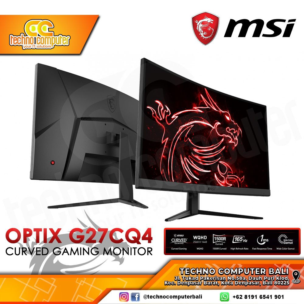 MSI OPTIX G27CQ4 Curved Gaming Monitor - 27 inch, WQHD (2560 x 1440), VA, 165Hz, 1ms, FreeSync