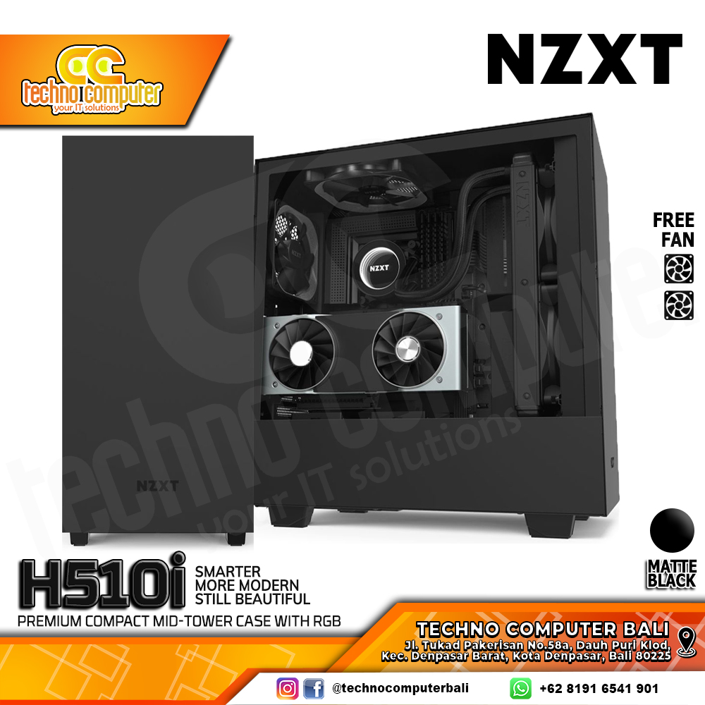 CASING NZXT H510i Matte Black - Mid Tower ATX Case Tempered Glass (Free 2x Fan)