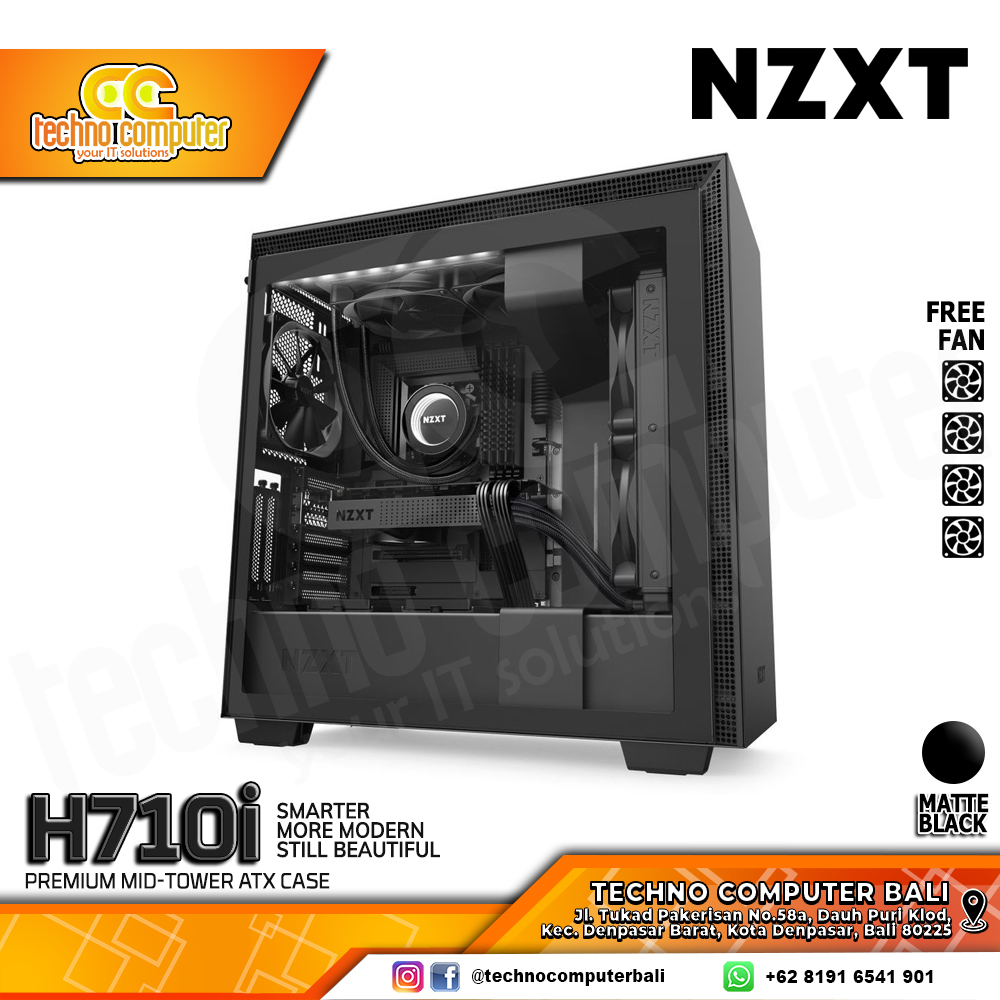 CASING NZXT H710i Matte Black - Mid Tower E-ATX Case Tempered Glass (Free 4x Fan)