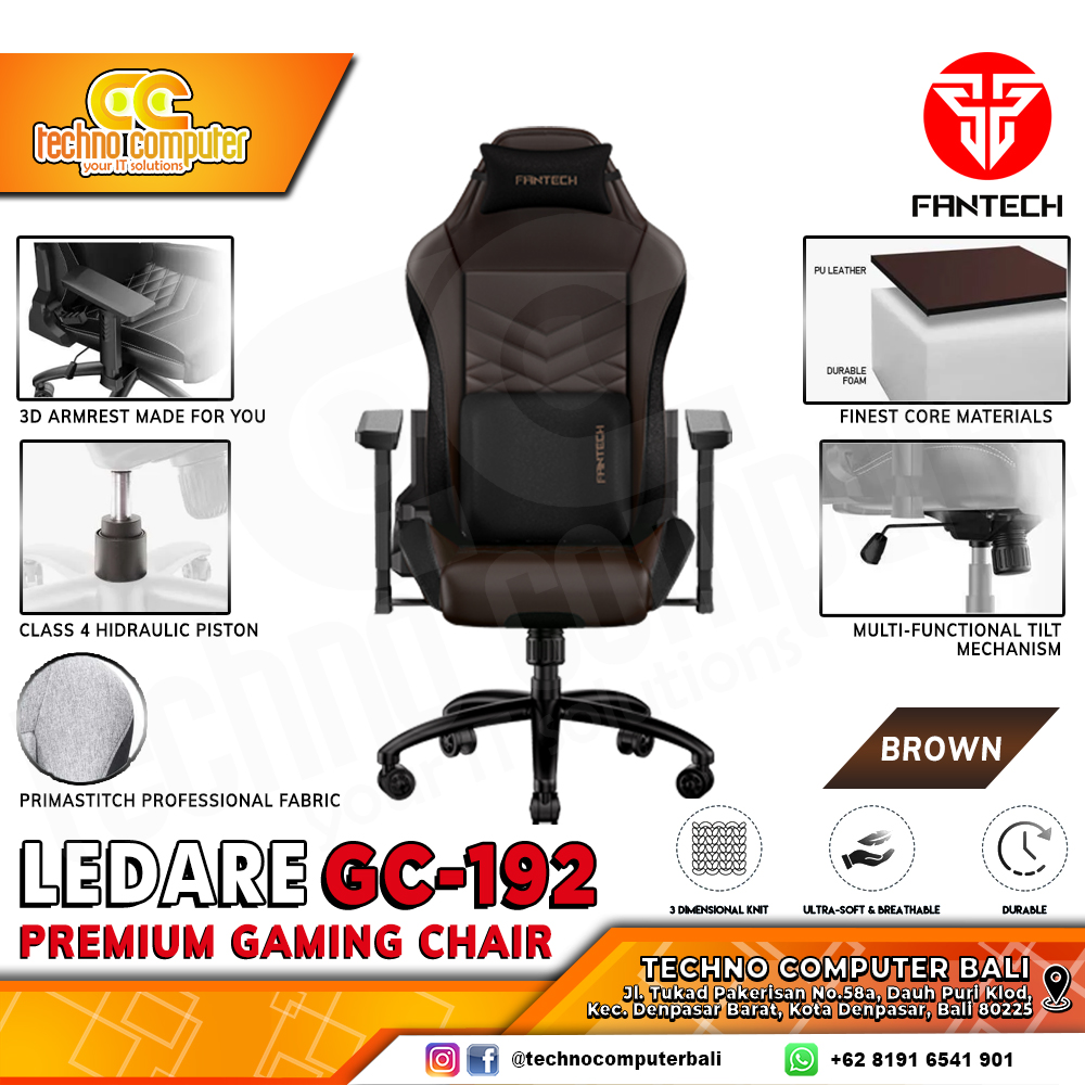 KURSI GAMING FANTECH LEDARE GC-192 GAMING CHAIR 3D Armrest - BROWN