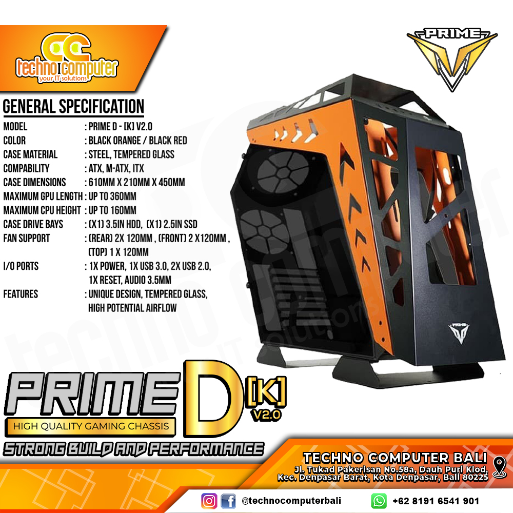 CASING PRIME GAMING D-[K] V 2.0 - Mid Tower ATX Case Tempered Glass