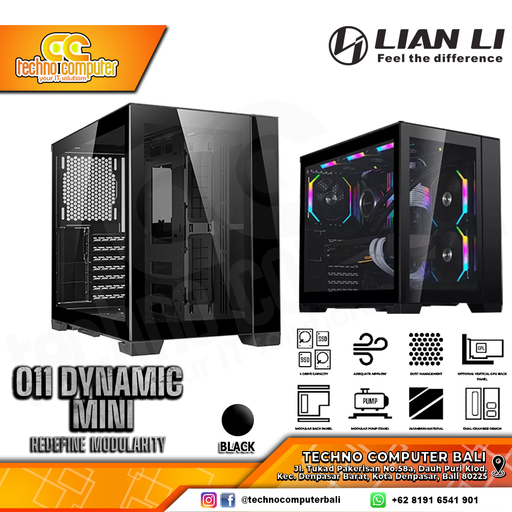 CASING LIAN LI O11 DYNAMIC MINI Black - Mid Tower ATX Case Tempered Glass