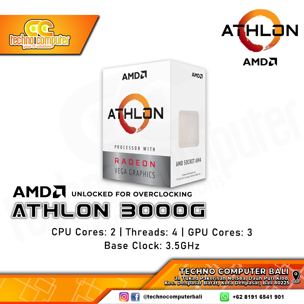 PROCESSOR AMD ATHLON 3000G - 2 Cores 4 Threads 3.5Ghz - Socket AM4