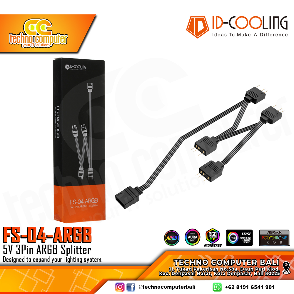 ID-COOLING FS-04 ARGB 5v 3Pin ARGB 1-4 Splitter - ARGB SPLITTER