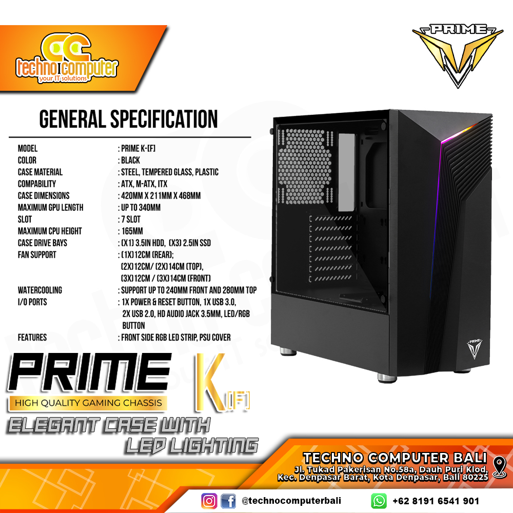 CASING PRIME GAMING K-[F] - Mid Tower ATX Case Tempered Glass