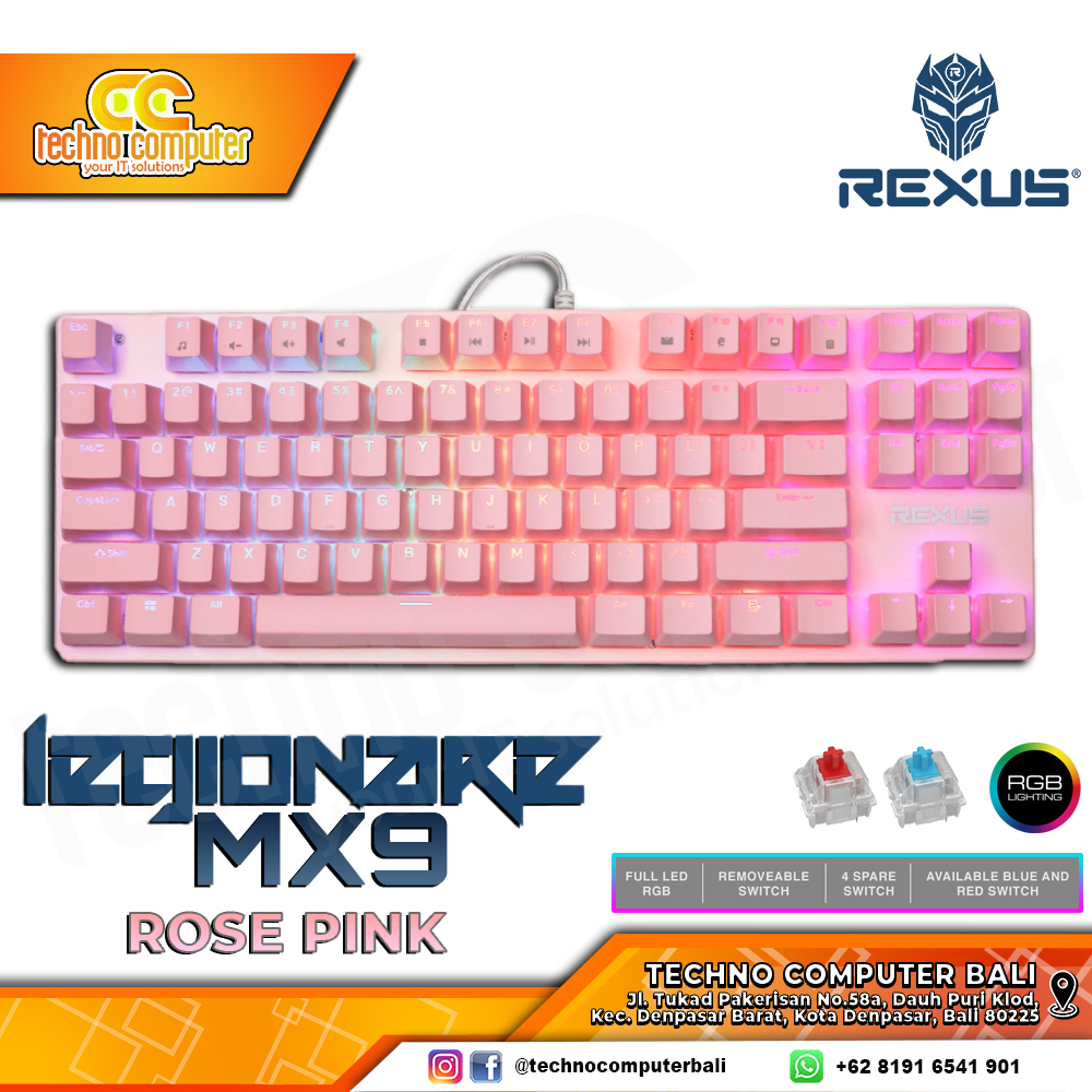 REXUS LEGIONARE MX9 TKL Pink - Mechanical Blue Switch - Gaming Keyboard