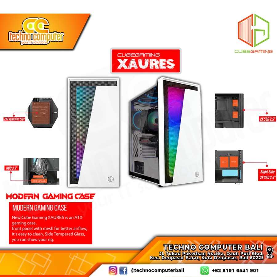 CASING CUBE GAMING XAURES White - Mid Tower ATX Case Tempered Glass